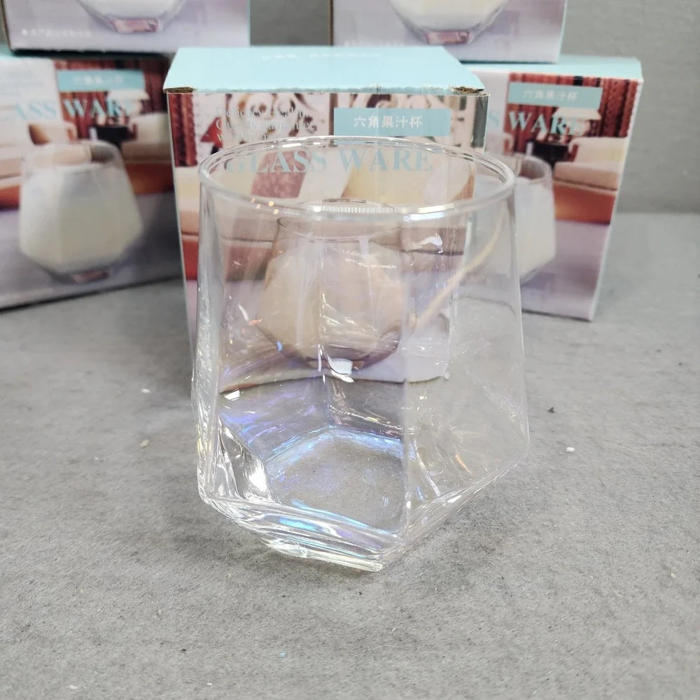 Geometric Glassware Clear‎ Hexagonal Drinking Glasses Set of 6 NEW